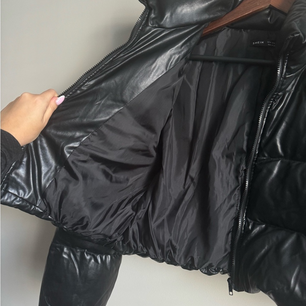 SHEIN Zip Up PU Leather Padded Coat - Size M - Picture 8 of 11